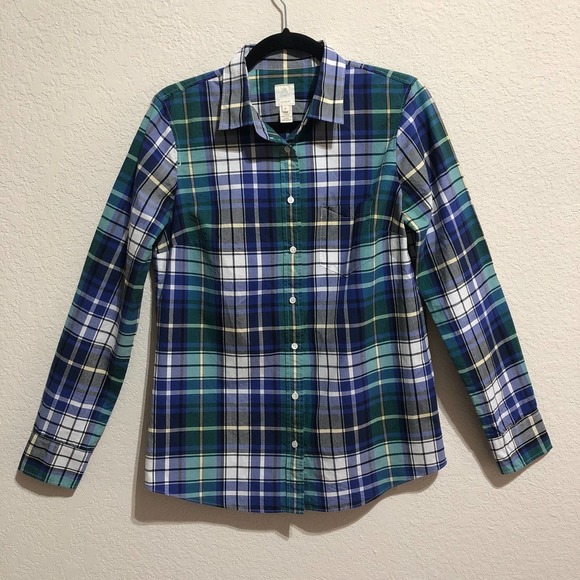 J. CREW Women's Size 4 The Boy Shirt Button Up Blue Plaid - Picture 1 of 9